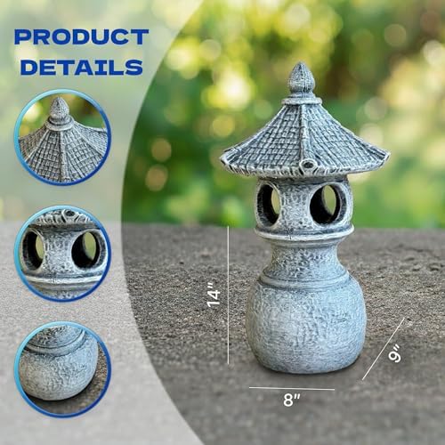 OLOMA Concrete Japanese Garden Lantern Statue Outdoor Pagoda Zen Sculpture Handmade Asian Garden Decor Patio Yard Pathway Meditation Garden Landscape Accent - Image 2