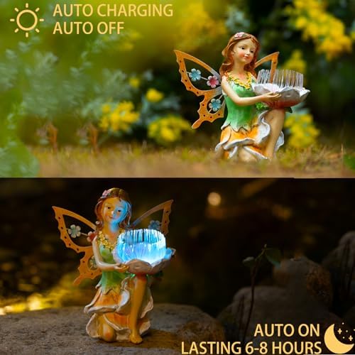 Suyorpe Solar Fairy Garden Statue Lights Outdoor Decor - Fairies Resin Waterproof Change Light Figurine for Patio Backyard Yard Lawn Decoration,Gift for Mom Grandma Wife - Image 3