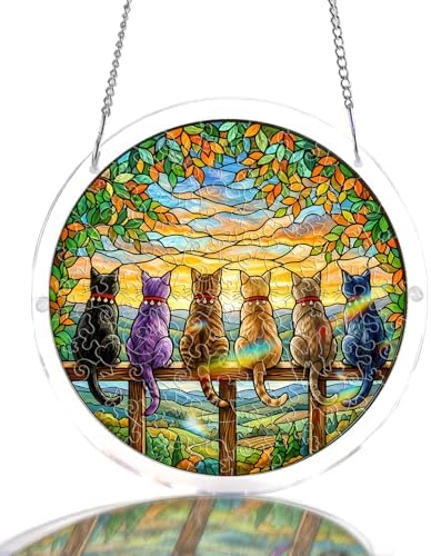 Acrylic Puzzles Suncatcher Window Hanging, 83 Pieces Color Cats Puzzle, Suncatcher for Doors Garden, Mother's Day Christmas Birthday Gifts for Women Men (L - 8.9 * 8.9 in) by NABYSHOP