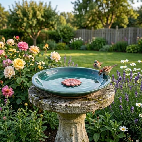 Topadorn 12.2'' Ceramic Birdbath & Birdfeeder for Small Birds Outdoors - Image 3