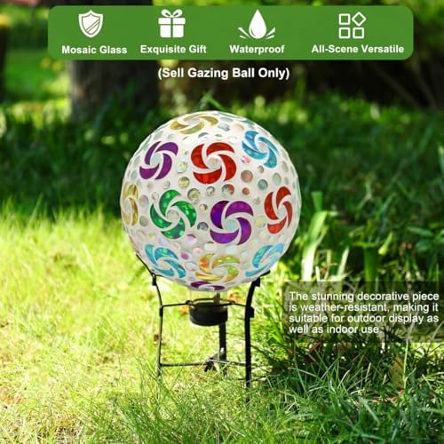SAVENNA Mosaic Garden Gazing Ball, 8 Inch Decorative Glass Sphere for Outdoor Garden, Lawn & Patio, Fade-Resistant All-Season Yard Art, Multicolor Pinwheel Pattern - Image 4