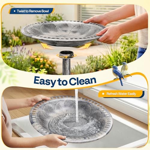 VIVOHOME Bird Bath for Outside, Polyresin Pedestal Birdbath, Gray - Image 6