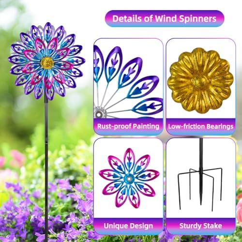 360° Metal Wind Spinner Outdoor,4 Layers Kinetic Wind Sculptures - Image 4