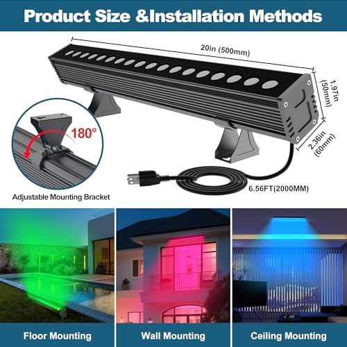Smart Outdoor RGBCW LED Light Bar 20″, Color Changing Wall Washer with App & Remote Control, 2700K–6500K Tunable White Floodlight, IP65 RGB Stage/Porch Lights for House, Music Sync, - Image 4