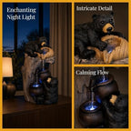 24" Outdoor Water Fountain with LED Lights, Bear Tree Stump Decor - Image 5