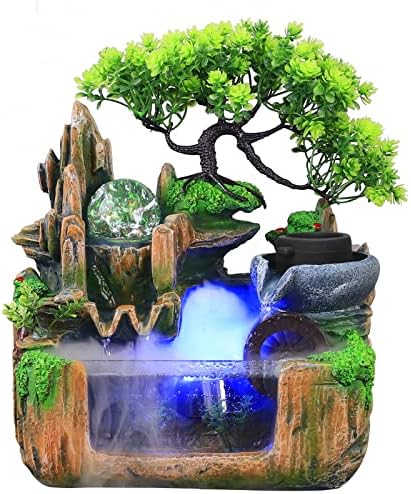 Tabletop Fountain Ornament, 110V Rockery Fountain, Small Rockery Water Fountain Indoor with LED Lamp Atomization Effect, Suitable for Living Room, Bedroom, Office Decoration (B) by WDZCZDoo