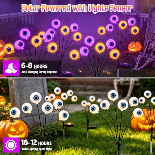 Halloween Decorations Outdoor, Scary Eyeballs Solar Garden Light, 4 Pack - Image 6
