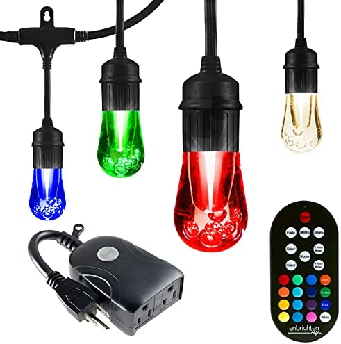 Enbrighten Seasons Vintage LED Café String Lights, 24ft, 12 Acrylic Bulbs, Color Changing, Indoor/Outdoor + UltraPro WiFi Plug, 2-Outlet Grounded by Enbrighten