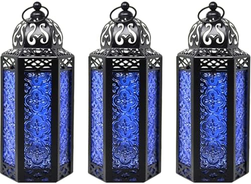 Vela Lanterns Decorative Indoor Moroccan Candle Holder, Cobalt, M, 3-Pack by VelaCandleLanterns