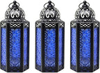Vela Lanterns Decorative Indoor Moroccan Candle Holder, Cobalt, M, 3-Pack by VelaCandleLanterns