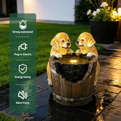 14.6" Cascading Rock Outdoor Water Fountain with LED Lights, Freestanding Waterfall Fountain, IPX8 Waterproof, Natural Stone Look Decor for Garden, Patio, Yard & Deck - Image 3