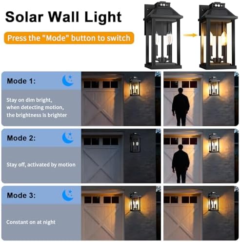 Solar Porch Lights Outdoor with Motion Sensor, Dusk to Dawn Waterproof Solar Wall Light with 3 Lighting Modes, Wall Sconce Light fixtures for Home Garage Porch Yard Front Door - Image 4