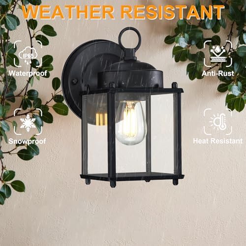 GRUENLICH Outdoor Wall Light Fixture, Clear Glass, Black, 2 Pack - Image 2