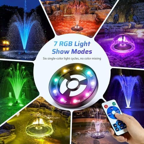 Antfraer Floating Pond Fountain with Remote Control RGB LED Lights, 40W 660GPH Water Pump with 3 Spray Modes, Floating Fountain 27FT Cord & 65.6FT Mooring Line for Garden Ponds, Outdoor Water Features - Image 2