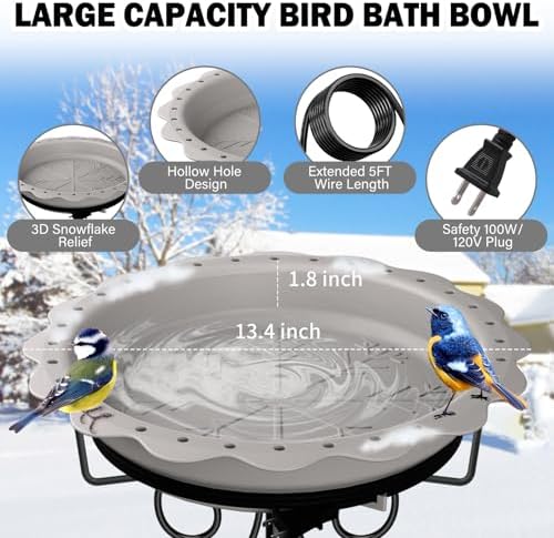100W Heated Bird Bath for Outdoors, Heated Birdbath Water Heater, Grey - Image 2