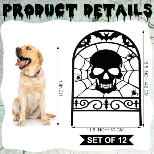 Yaocom 12 Pack Halloween Skull Fence, 16.5" H x 11.8" W Metal Outdoor Decor - Image 2