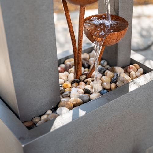 XBrand 38-Inch Freestanding Sculptural Metal Multi-Tier Flower Water Fountain, Gray and Bronze - Image 6