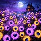 Halloween Decorations Outdoor, 6 Pack 36 LED Purple and Orange Solar Scary Eyeball Swaying Lights, Solar Firefly Light Waterproof Outdoor Lights for Halloween Yard Garden Party by yulloyello