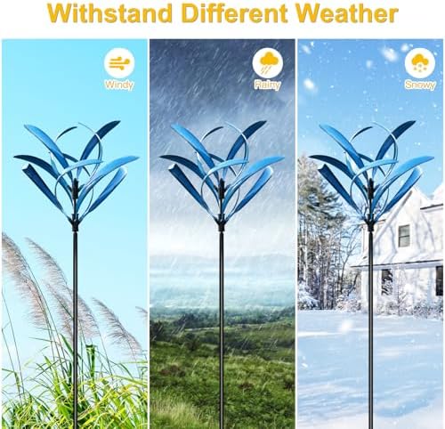LimeHill Wind Spinner for Yard and Garden - Large Metal Kinetic Wind Sculptures for Outdoor Decorations (Blue Magnolia) - Image 6