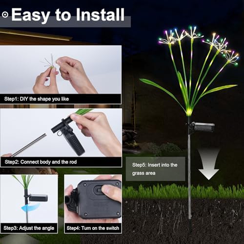 Garden Decor Outdoor Lights, Solar Garden Lights for Christmas Outside 6-Pack Fairy Firework Decorative, Solar Powered Decor for Yard Pathway Flowerbed Planter Balcony Patio, Multicolor - Image 3