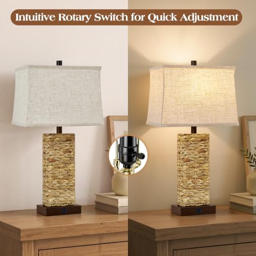 GyroVu Rattan Table Lamps Set of 2, Bedside Lamps for Bedroom Nightstand - Image 3