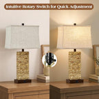 GyroVu Rattan Table Lamps Set of 2, Bedside Lamps for Bedroom Nightstand - Image 3
