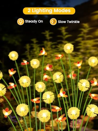 EEW Solar Garden Lights Outdoor 8 Pack 64 LED Swaying Dandelion Bee Lights - Image 5