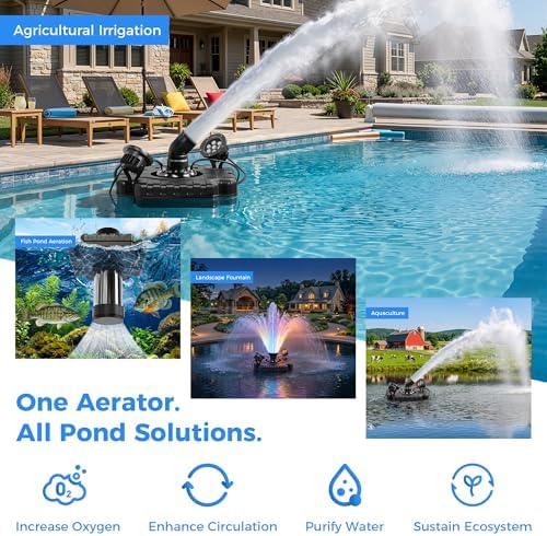 AirWire Pond Fountain Aerator, 1HP 750W 15000GPH 110V High Flow Floating Pond, Pure Copper Motor & Stainless Steel Body, with Timer & 100' Power Cord + 2x100' Guide Ropes for Pond Lake, 2 RGB Lights - Image 6