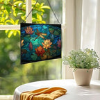 Dragonfly Over Water Lilies Rectangular Stained Glass Suncatcher – Hanging Window Panel with Animal & Nature Scene – Vibrant Glass Art Gift for Wildlife, Fantasy, Nature Lovers pCgY2X - Image 2