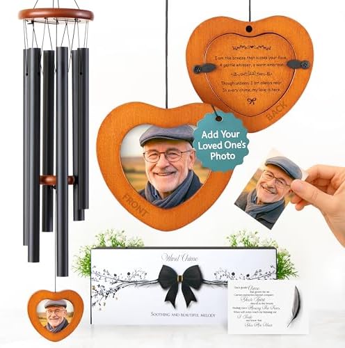 32 inch Black DIY Photo Insert Memorial Wind Chimes for Loss of Loved One by CaptainD%C3%A9cor