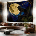 Wolf Tapestry, Full Moon Stained Glass Mountain Forest Decor 70x90inch - Image 6