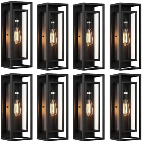 18 Inch 8 Pack Outdoor Wall Lantern Light Fixture，Large Black Exterior Wall Sconce with Clear Glass | Waterproof Anti-Rust Porch Light with E26 Socket for Entryway, Patio, Garage by KsDhewi