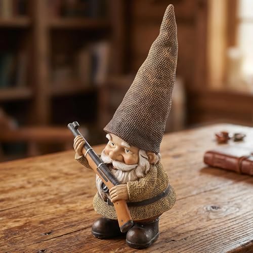 Elenon Garden Gnome Outdoor Statue, 10.6'' High Funny Dwarf with Gun Figurine Decor, Resin Sculpture for Patio Yard Lawn Porch Decoration Ornaments Gift - Image 3