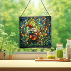 Stained-Glass Violin Gnome Stained Glass Suncatcher – Square Hanging Window Panel for Home or Greenhouse – Whimsical Glass Art Gift for Garden Lovers, Christmas, Halloween, Father Days TctXPF - Image 2