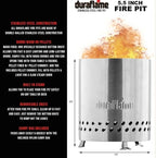 Duraflame 5.5 inch Table Top Fire Pit with Built-in Stand & Removable Grate, Low Smoke, Portable Mini for Outdoor Use, Wood or Pellets, Double Walled Stainless Steel, Travel Bag Included., 5.5 In Pit - Image 4