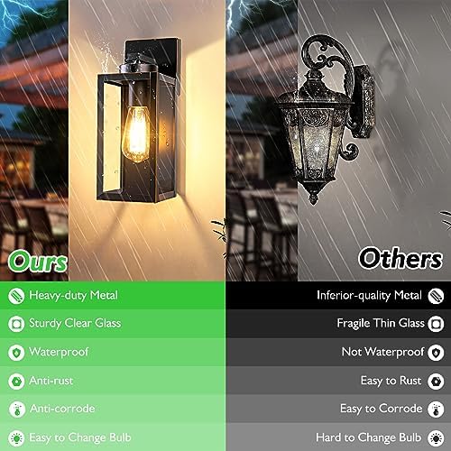 BesLowe Outdoor Wall Light, Modern Porch Sconce, Black with Gold Trim - Image 3
