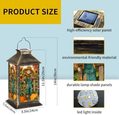 Fall Solar Lantern Rustic Harvest Watercolor Sunflowers Pumpkins Maple Leaves Waterproof Outdoor Hanging Lantern, Solar Powered Garden Light for Patio Yard Camping, Halloween Gift - Image 2