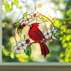 Cardinal Red Bird Acrylic Suncatcher Size 10 inches, Stained Glass Effect Window Hanging Ornament, Garden Decor, Gift for Mother's Day by XISZYS