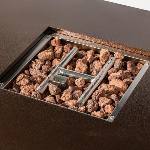 28'' Propane Fire Pit Table, 50,000 BTU Fire Table with Steel Lid, Big Legs, Laval Rocks, Deck Safe Fire Pit, Gas Fire Pits for Outside Patio, Brown. - Image 2