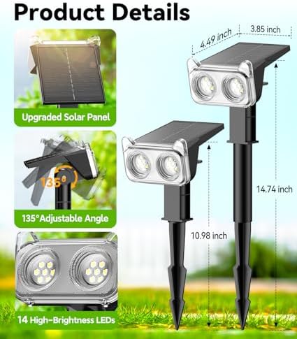 LETMY Solar Lights Outdoor Waterproof IP65, 4 Pack Solar Spot Lights Outdoor with 14 Big LEDs, 2-in-1 Wall Lights & 7 Modes Solar Landscape Spotlights for Pathway Yard Patio Decor Garden Gifts (RGB) - Image 7