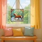 Brown White Icelandic Horse cantering through winter orchard Square Suncatcher–Stained Glass Style Window Panel with Pastoral Scene, Custom Decorative Hanging Art for Equestrian Home, Christmas CamhTa - Image 5