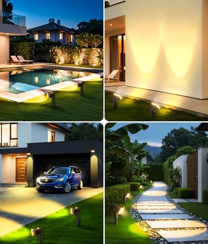 LETMY Solar Lights Outdoor Waterproof IP65, 4 Pack Solar Spot Lights Outdoor with 14 Big LEDs, 2-in-1 Wall Lights & 2 Modes Solar Landscape Spotlights for Pathway Yard Decor Garden Gifts (Warm White) - Image 7