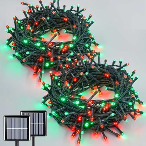 QITONG 2 Pack Red and Green Solar Christmas Lights, Each 66ft 200 LED Solar String Lights Outdoor Waterproof, 8 Modes Solar Twinkle Light for Outside by QITONG