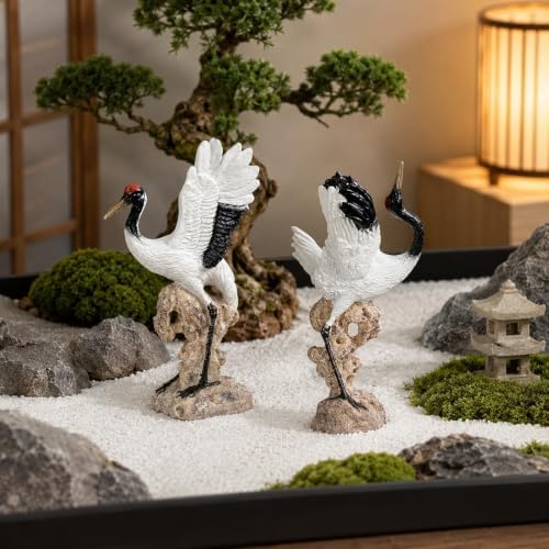 LOGOFUN 2PCS Red Crowned Crane Craft Set with Rock Base for Aquarium - Image 6