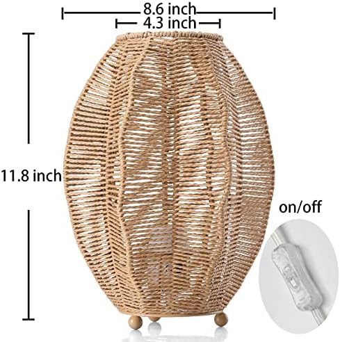 Rattan Woven Side Table Lamp for Bedroom Living Room, Boho Coastal Lamp Farmhouse Nightstand Lamp Tripod Desk Lamps Mid Century for Beach Room Kids Room Cafe Bar - Image 2