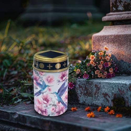 Poceacles Solar Lights Outdoor Waterproof Cemetery Solar Outdoor Candle Grave Solar Decoration Solar Votive Candles Blessed Candles for Loss of Loves One, Hummingbird Flower Blue, Pack of 6 - Image 3