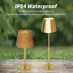 Outdoor Waterproof Rechargeable Cordless LED Table Lamp with Telescopic Pole and Wicker Shade, 5200mAh Touch Dimmable Battery Operated Table Light for Patio Restaurant Kitchen (Gold) - Image 4
