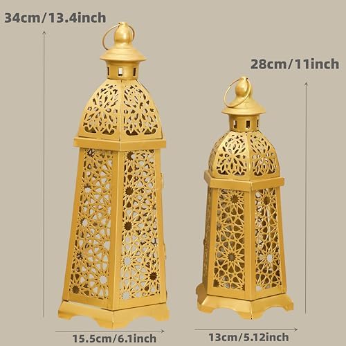 2 Pack Moroccan Lantern Lamp Decorative Candle Holders for Ramadan Decorations, Hanging, Outdoor Patio or Porch, Indoor Home Decor（Gold） - Image 7