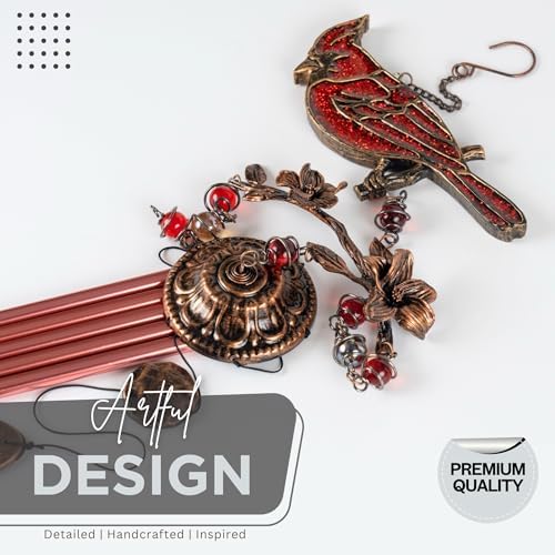 Wind Chimes for Outside, Wind Chimes Outdoor Clearance, Soothing Tones Outdoors, Cardinal Wind Chime, Memorial, Sympathy Gift, Patio, Porch, Home Décor, Modern, Art Décor, Bronze (32" Cardinal) - Image 5