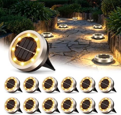 Solar Lights Outdoor Waterproof 8 LEDs In-Ground Garden Pathway Lighting Warm Light Solar Powered for Yard Patio Driveway Landscape (4 Pack) by Unknown